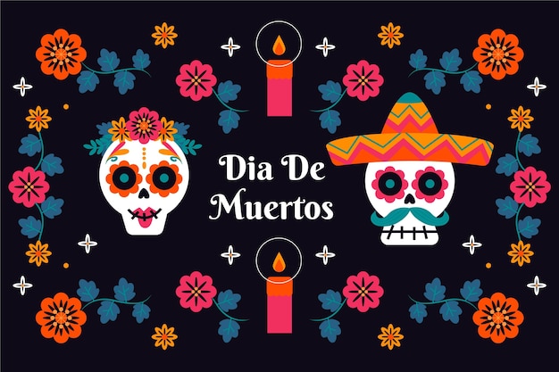 평면 디자인의 Día de muertos 배경