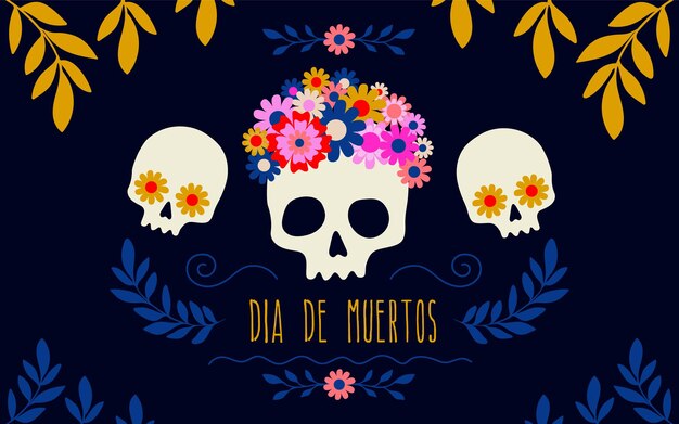 Dia de muertos banner illustrazione vettoriale su sfondo blu scuro