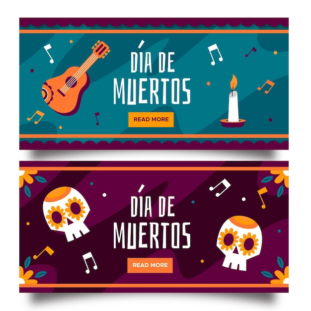 Vector dia de muertos banners in flat design