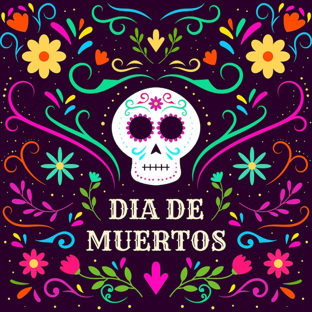 Dia de Muertos or day of the dead illustration in flat style