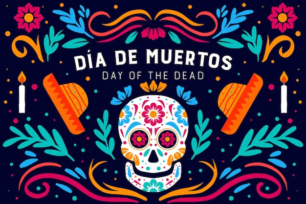 dia de muertos day of the dead ornament with hat candle and skull