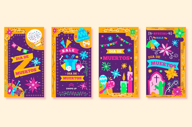 Vector dia de muertos instagram stories collection