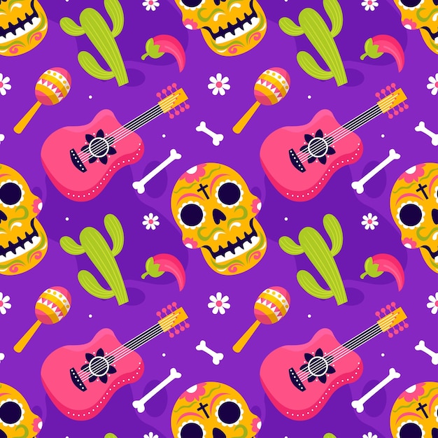 Dia de muertos naadloze patroonillustratie met dag van het dode element in mexicaans ontwerp