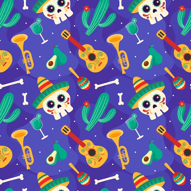 Dia de Muertos naadloze patroonillustratie met dag van het dode element in Mexicaans ontwerp
