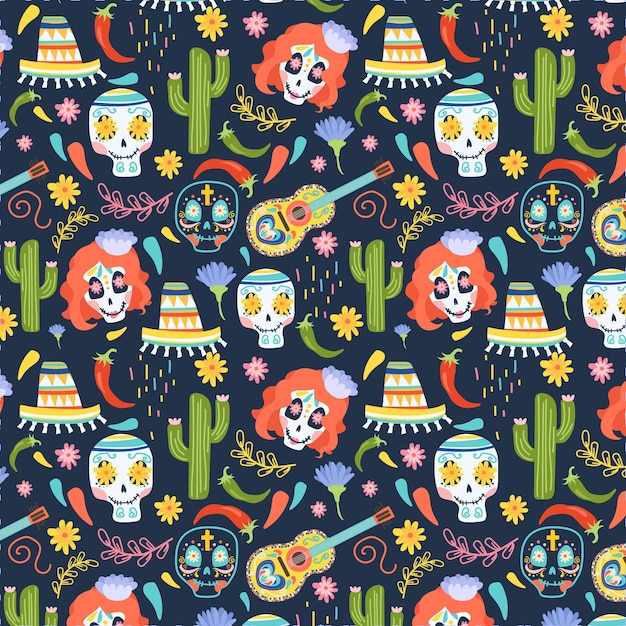 Dia de muertos-patroon in plat ontwerp