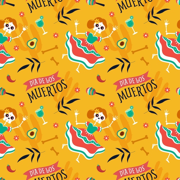 Dia de muertos seamless pattern illustration with day of the dead element in mexican design