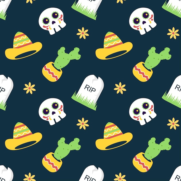 Dia de muertos seamless pattern illustration with day of the dead and skeleton element