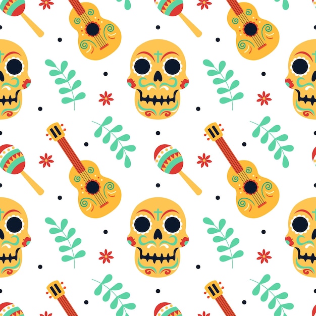 Dia de Muertos Seamless Pattern Illustration with Day of the Dead and Skeleton Element