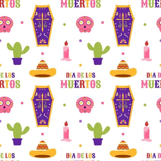 Dia de Muertos Seamless Pattern Illustration with Day of the Dead and Skeleton Element