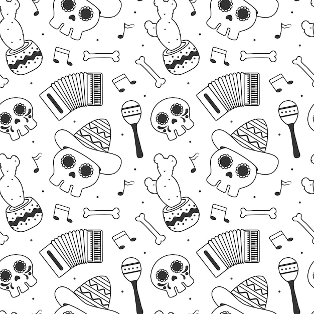 Dia de Muertos Seamless Pattern Illustration with Day of the Dead and Skeleton Element