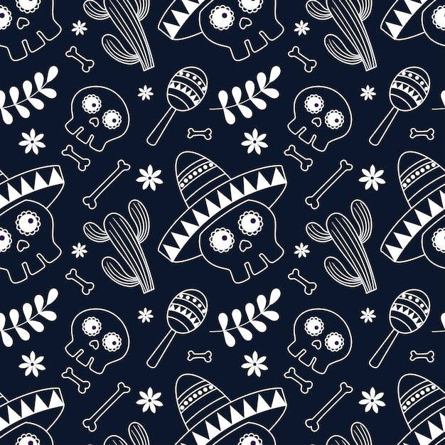 Vector dia de muertos seamless pattern illustration with day of the dead and skeleton element