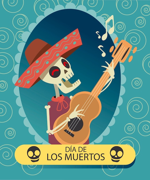 Vector dia de muertos skeletmariachi