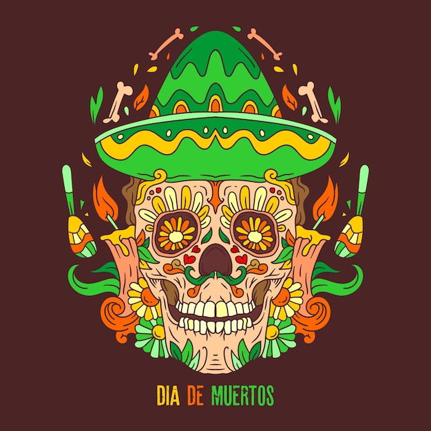 Dia de muertos skull head vector