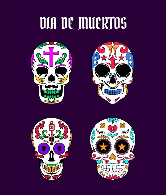 dia de muertos skull mascot collection set vector premium