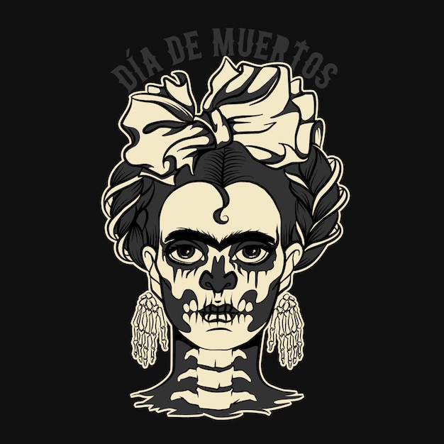 Vector dia de muertos woman with skeleton