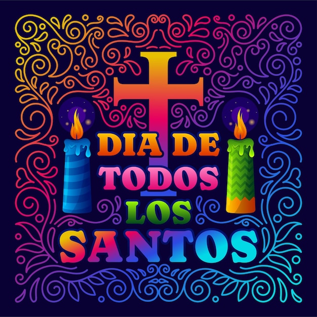 Dia de todos los santos or all saints day with colorful mexican folk art design