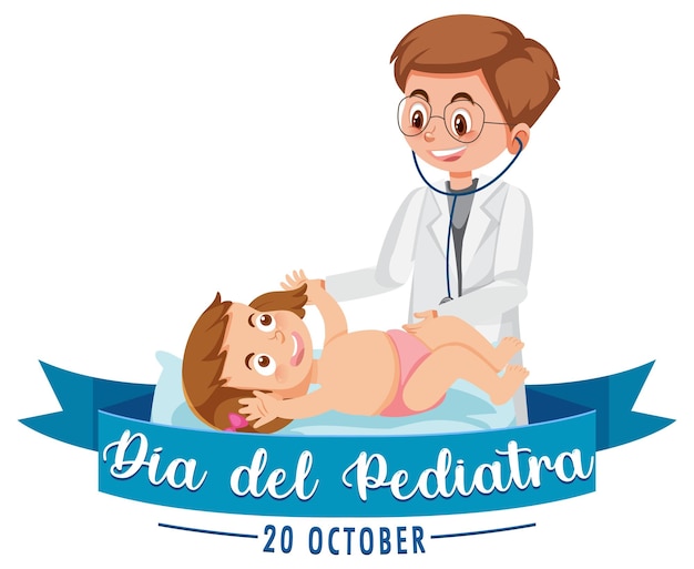 Текст Dia del Pediatra с мультипликационным персонажем