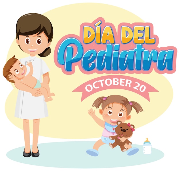 Текст Dia del Pediatra с мультипликационным персонажем