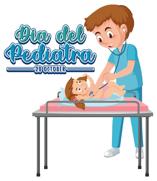 Текст Dia del Pediatra с мультипликационным персонажем