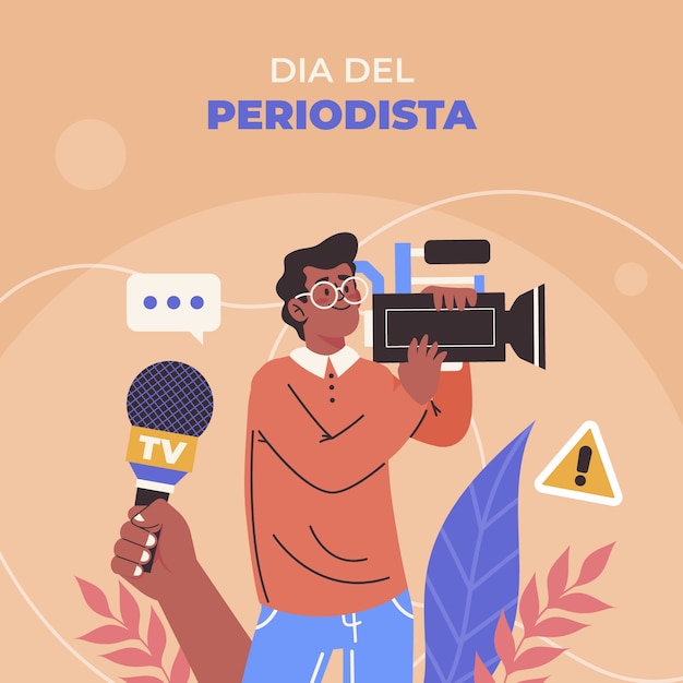 Vector dia del periodista hand drawn flat illustration