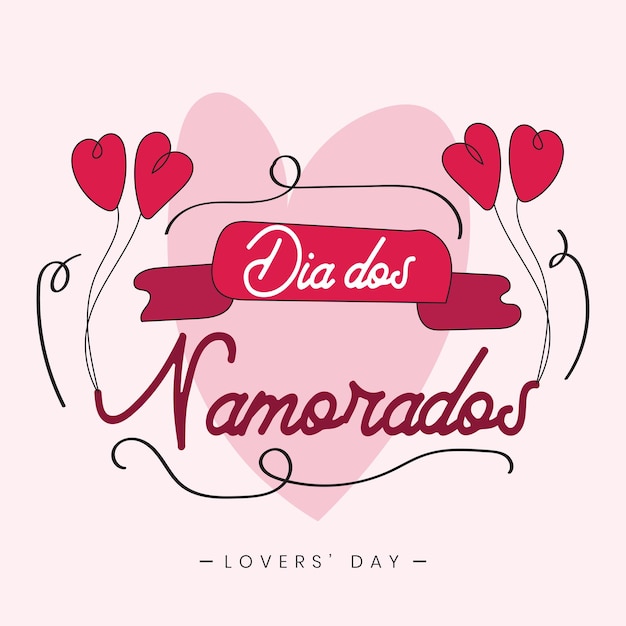 Dia dos Namorados 12 juni Brazilië Valentijnsdag liefhebbers dag hand getrokken schets tekening poster vector