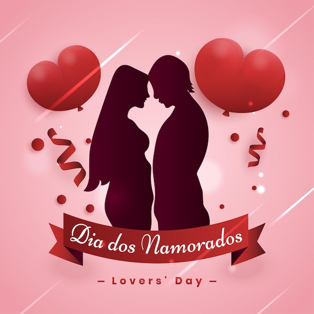 Dia dos Namorados Valentine's Lovers' Day of Enamored 3d heart couple silhouette poster design card