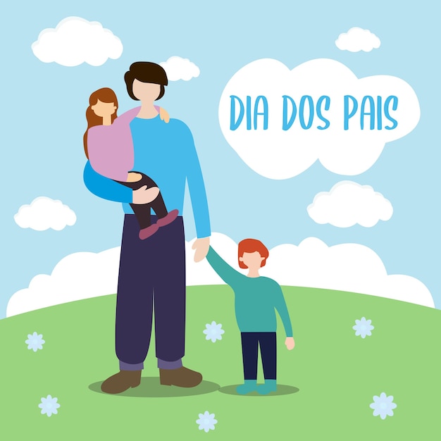 dia dos pais, 아버지, 손, 보유, 딸, 와, 서 있는 스톡 일러스트