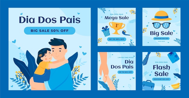 Vector dia dos pais instagram posts design template