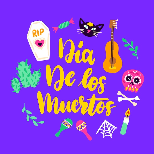 Dia Los Muertos Поздравительная открытка Векторная иллюстрация элемента дизайна открытки с надписью