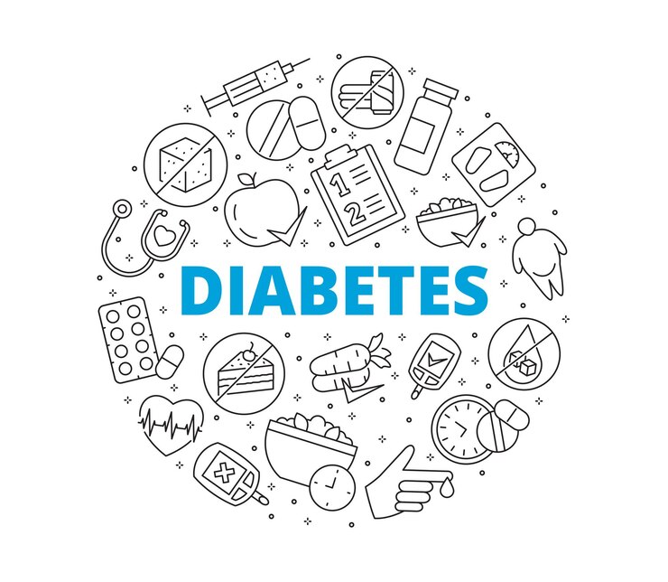 Vector diabetes line icons collection of symbols circular composition vector illustration