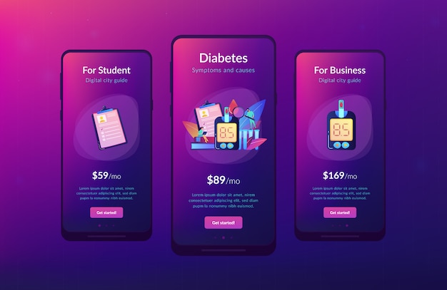 Diabetes mellitus app interface template.