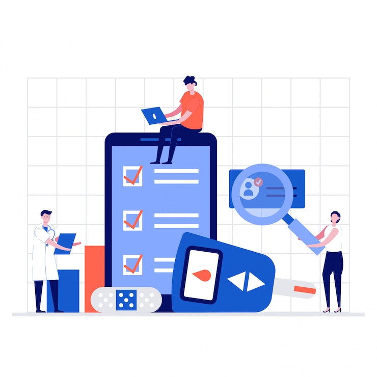 Vector diabetes monitoring illustration concept with characters.