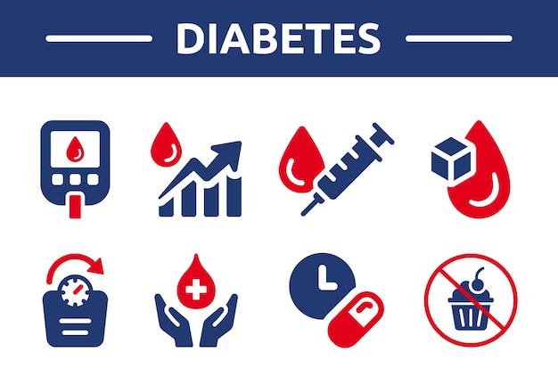 Diabetes pictogram vector set.