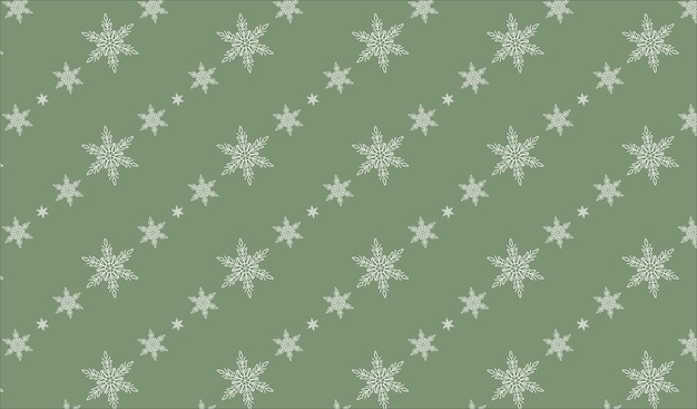 Diagonale witte sneeuwvlokken op groen naadloos patroon als achtergrond