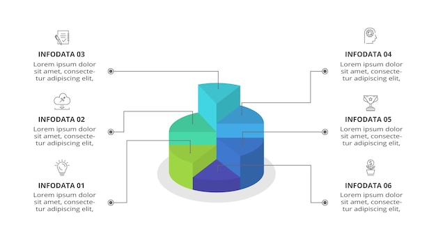 Представление диаграммы диаграммы цилиндра график бизнес-концепции с 6 частями