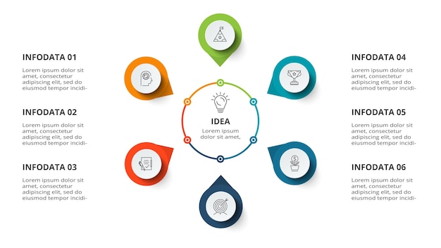 Diagram concept for infographic with 6 steps options parts or processes Business data visualization