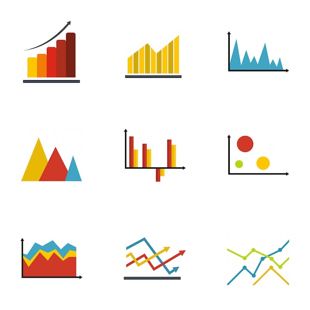 Insieme dell'icona di diagramma, stile piano