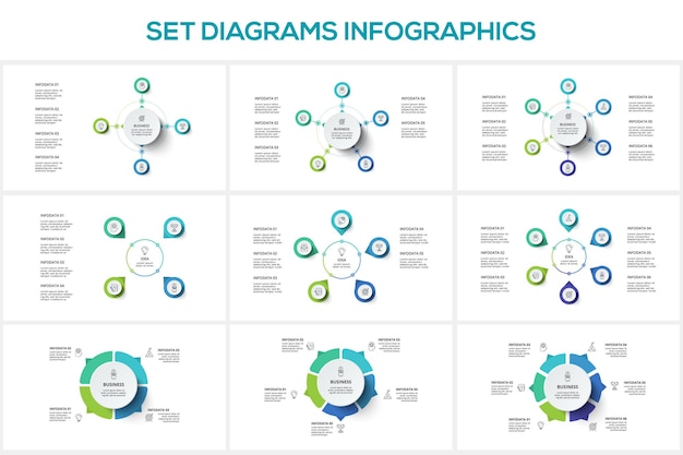 Diagram met 4 5 6 elementen infographic sjabloon voor web zakelijke presentaties vectorillustratie