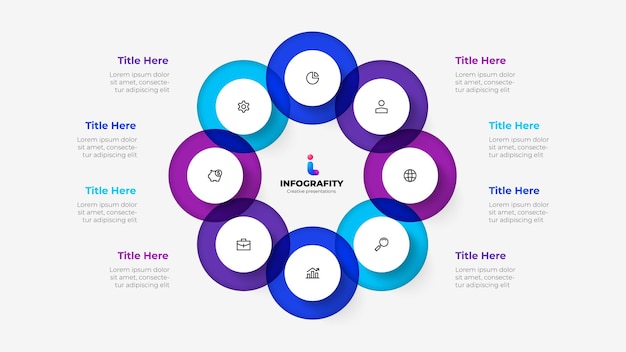 Diagram met acht stappen Cycle infographic element verdeeld in 8 opties