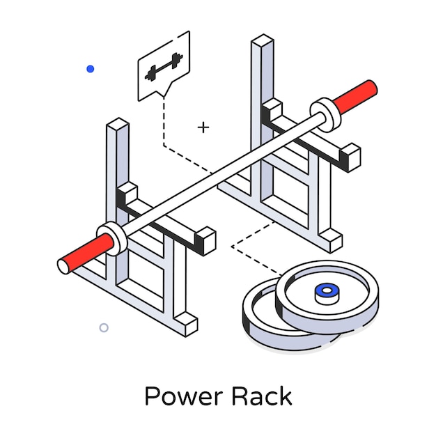 A diagram of a power rack with a blue circle and a white outline that says power rack.