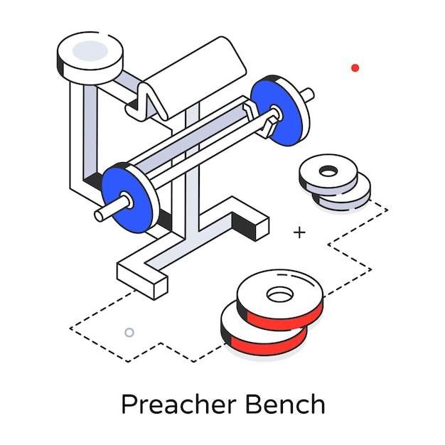A diagram of a preacher bench with a barbell on it