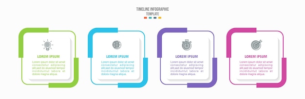 ビジネスプロセスの4つのステージを表す図 シンプルなインフォグラフィックデザインテンプレート