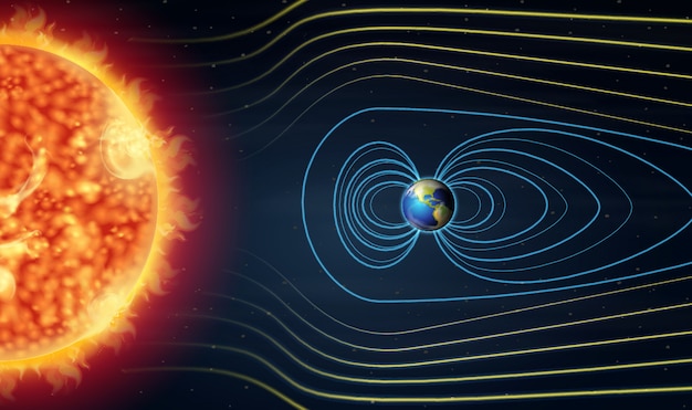 Vector diagram showing earth and sun in the space