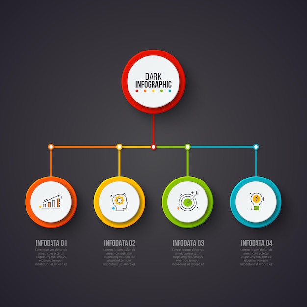 Diagram with 5 steps Business template for presentation on the dark background