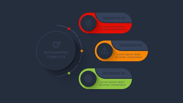 Diagramconcept voor infografie met 3 stappen Template voor web op een zwarte achtergrond