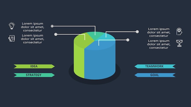 Diagramconcept voor infographic met 4 stappen opties onderdelen of processen Sjabloon voor web op een zwarte achtergrond