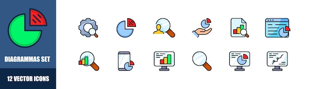 Set di icone di diagrammi stile piatto icone vettoriali