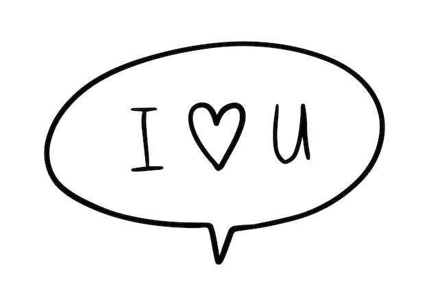 Dialog cloud with the inscription I love you confession of feelings doodle linear cartoon coloring