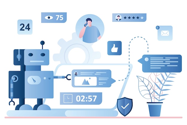 ダイアログ ヘルプ サービスのラップトップ画面上のユーザー アバターと音声メッセージ ベクトルを持つボット