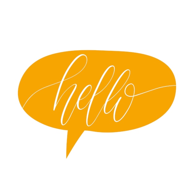 Dialog window with handwritten phrase Hello. Speech bubble in vector.